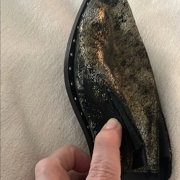 One Teaspoon Black Gold Crackled Metallic Nail Detailing Slip On Mules - Picture 13 of 15